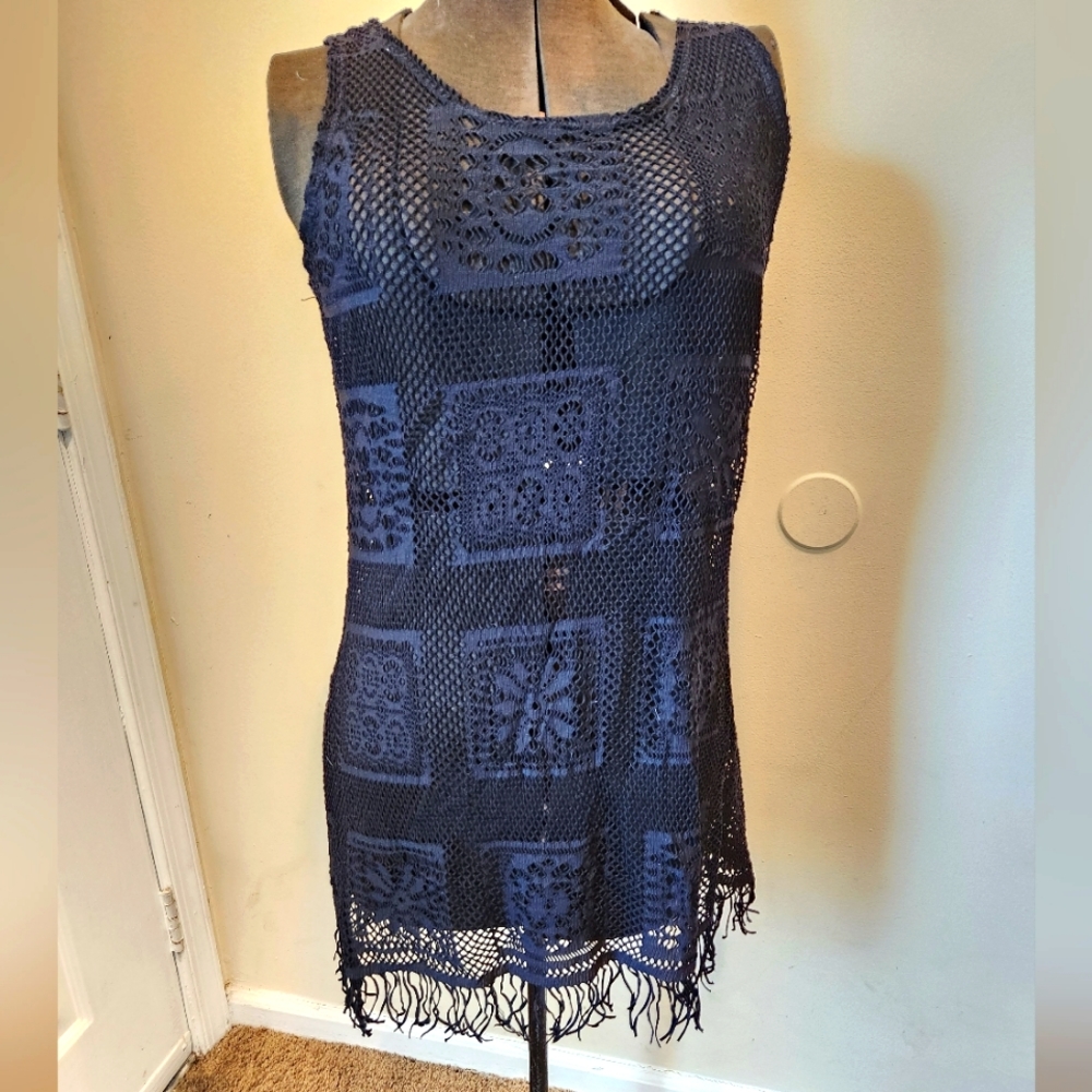 J. Valdi Black Mesh Cover Up Dress Size Large With Tags